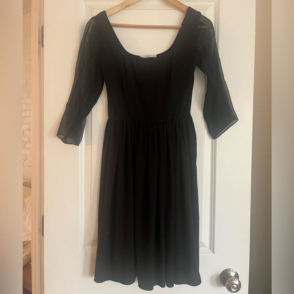 STUNNING Prada Black Scoop-Neck Chiffon Sleeve Dress XS